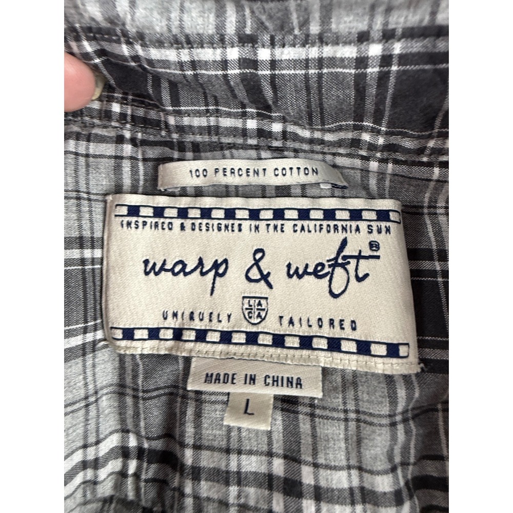 Warp & Weft Mens Grey Plaid Long Sleeve Button Down Cotton Shirt Size L - Picture 5 of 10
